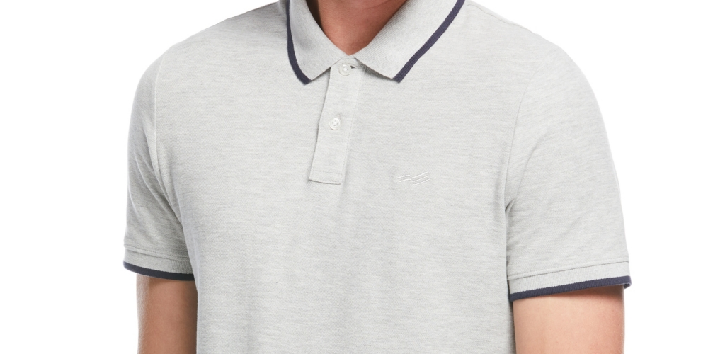 Camisa polo masculina Perry Ellis com gola alta e lisa, cinza, tamanho extragrande