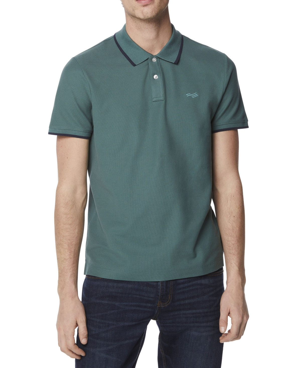 Camisa polo masculina Perry Ellis com gola alta e lisa, verde, tamanho grande