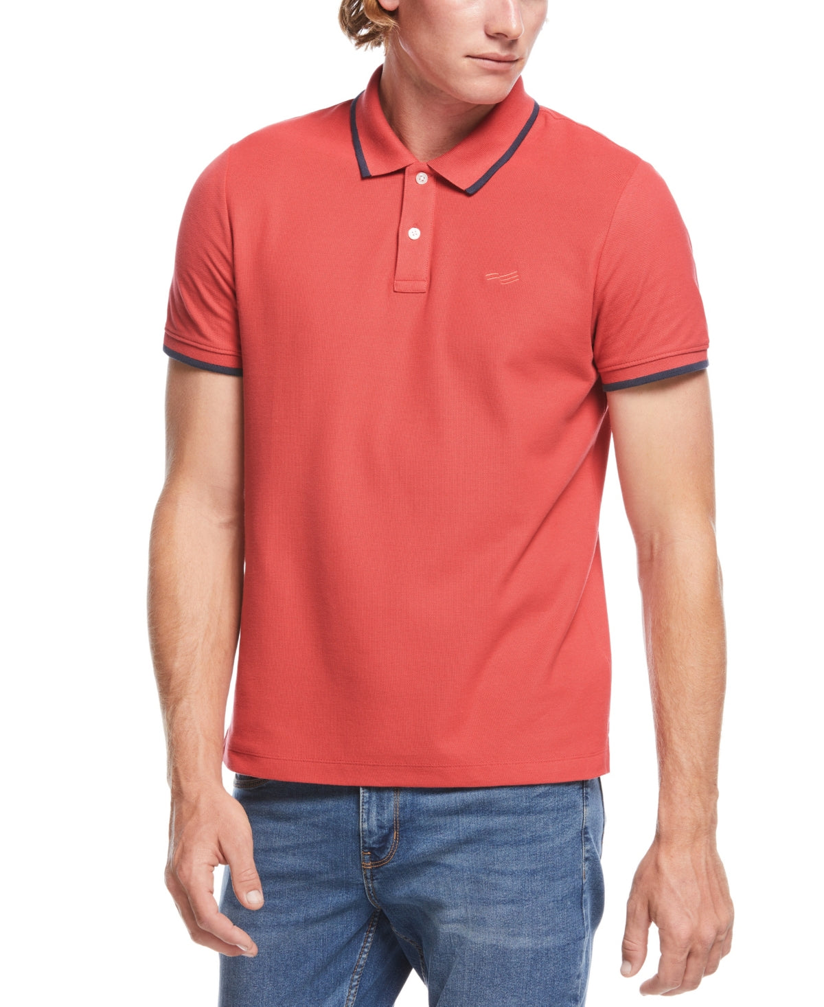 Camisa polo masculina Perry Ellis com gola alta lisa, vermelha, tamanho pequeno