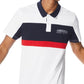 Camisa polo masculina Perry Ellis com blocos de cores, branca, tamanho médio