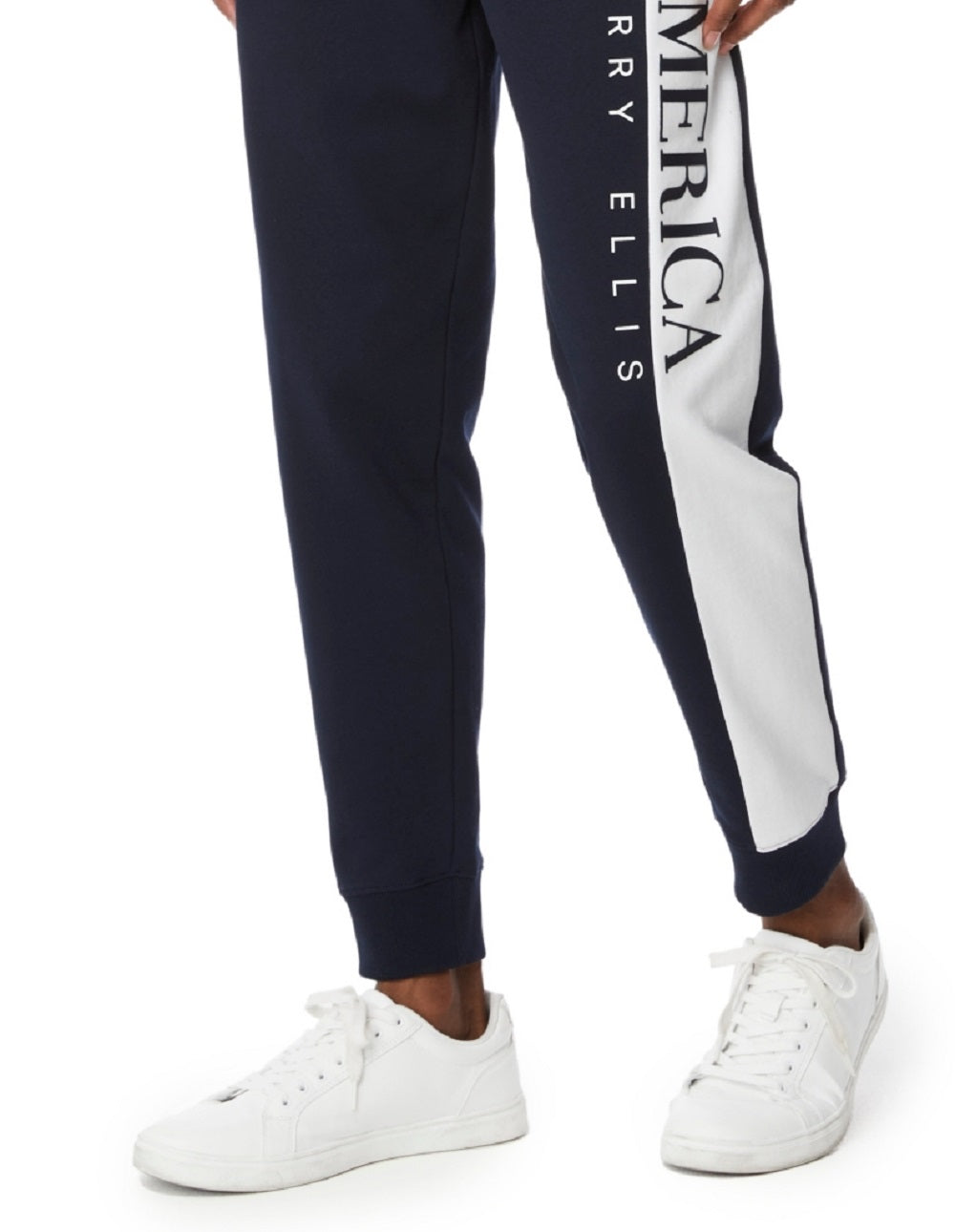 Calça de moletom masculina Perry Ellis com bandeira bordada, azul, tamanho XX-G