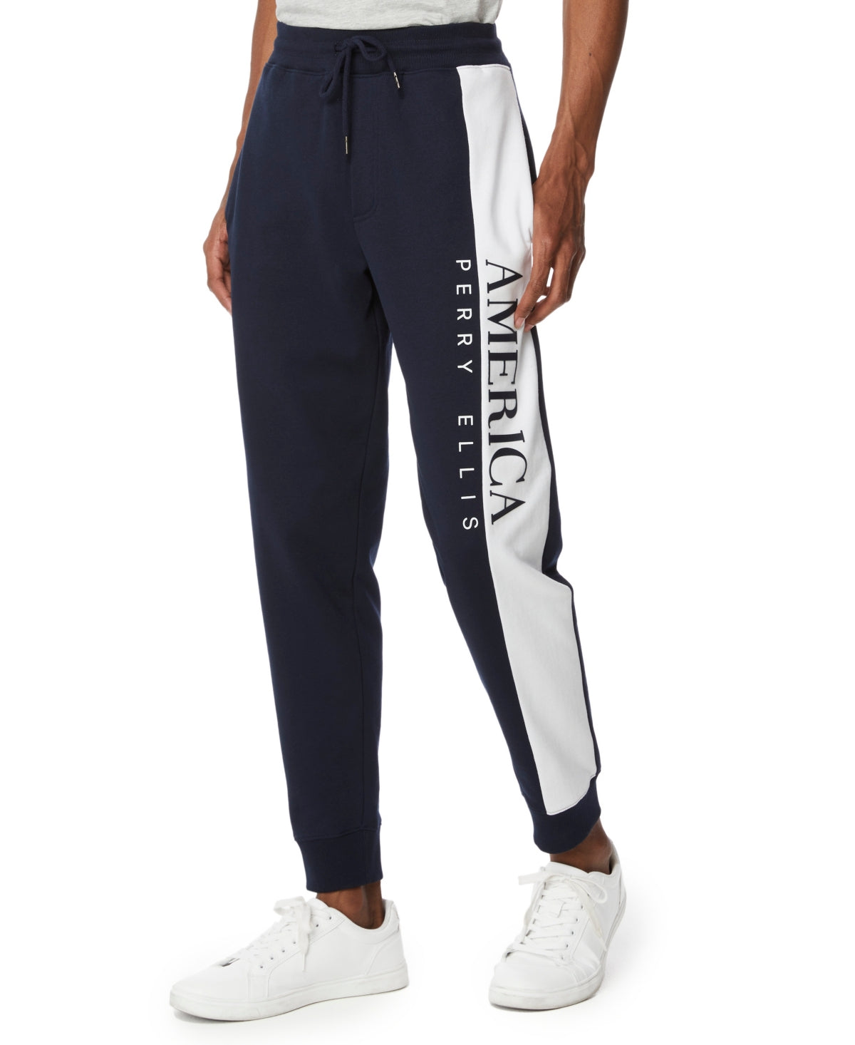 Calça de moletom masculina Perry Ellis com bandeira bordada, azul, tamanho XX-G