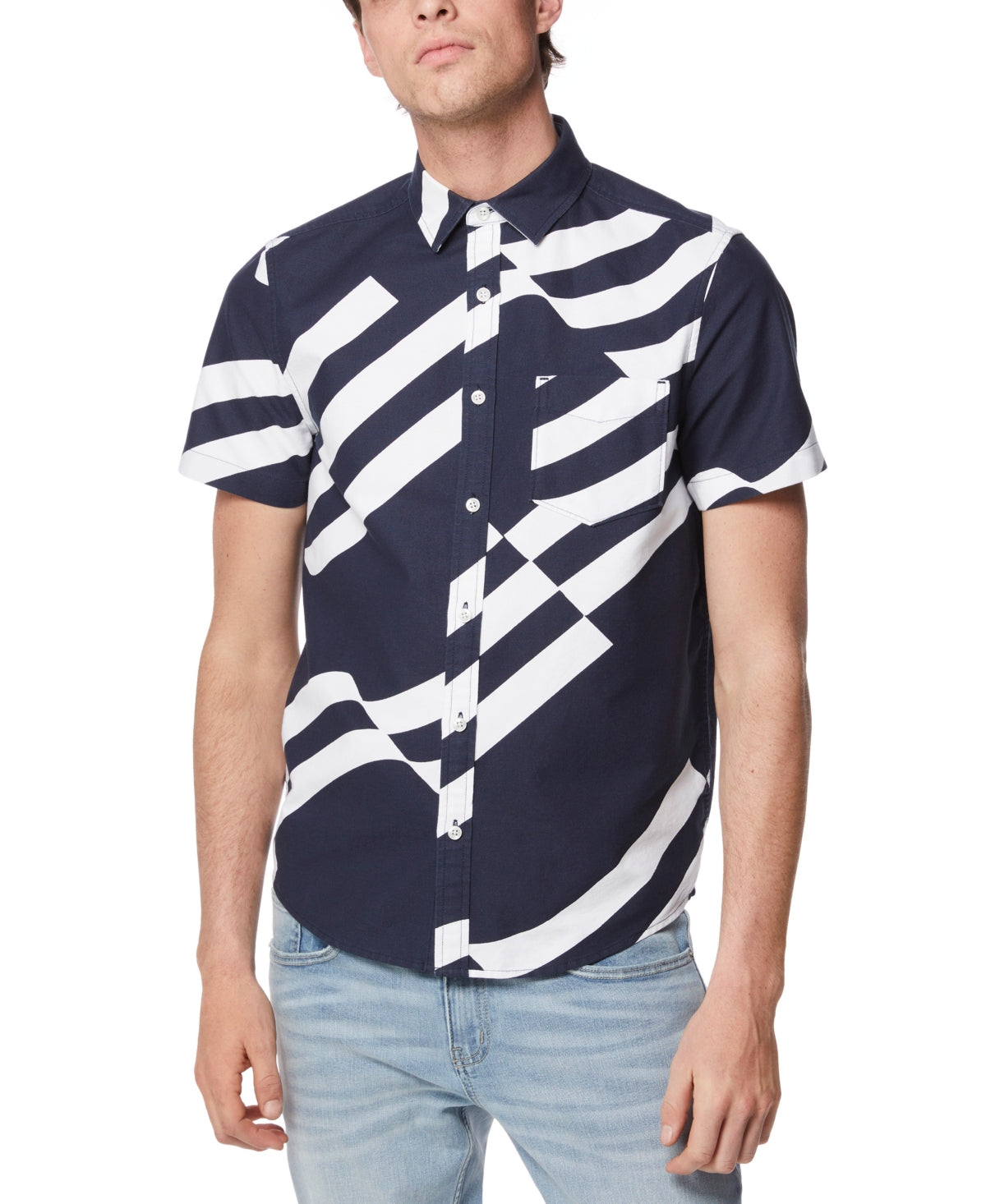 Camisa social masculina Perry Ellis America com estampa de bandeira, azul, tamanho XXG