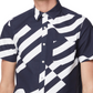 Camisa social masculina Perry Ellis America com estampa de bandeira, azul, tamanho XXG