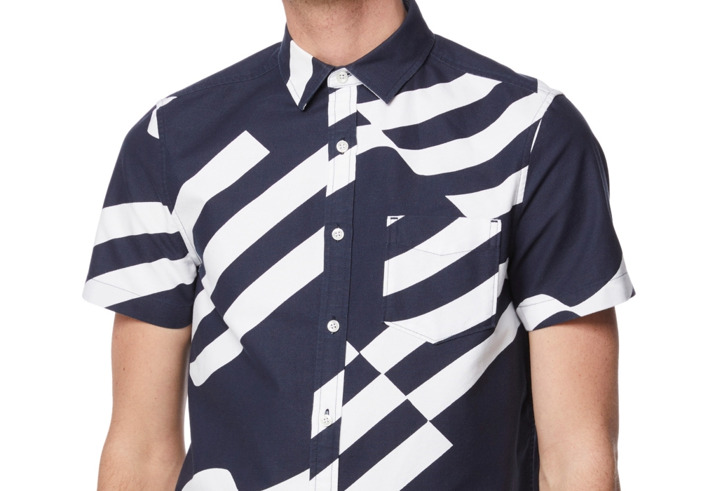 Camisa social masculina Perry Ellis America com estampa de bandeira, azul, tamanho XXG