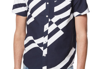 Camisa social masculina Perry Ellis America com estampa de bandeira, azul, tamanho XXG