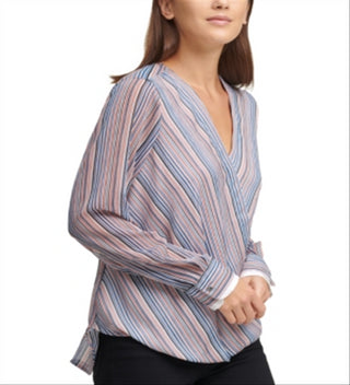 Blusa DKNY Listrada Faux-Wrap Marfim Nova Azul Marinho Tamanho G