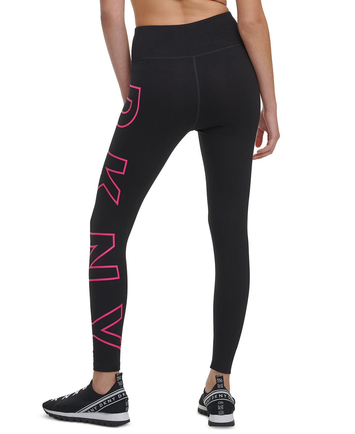 Leggings femininas DKNY com logo grande e cintura alta, pretas, tamanho P