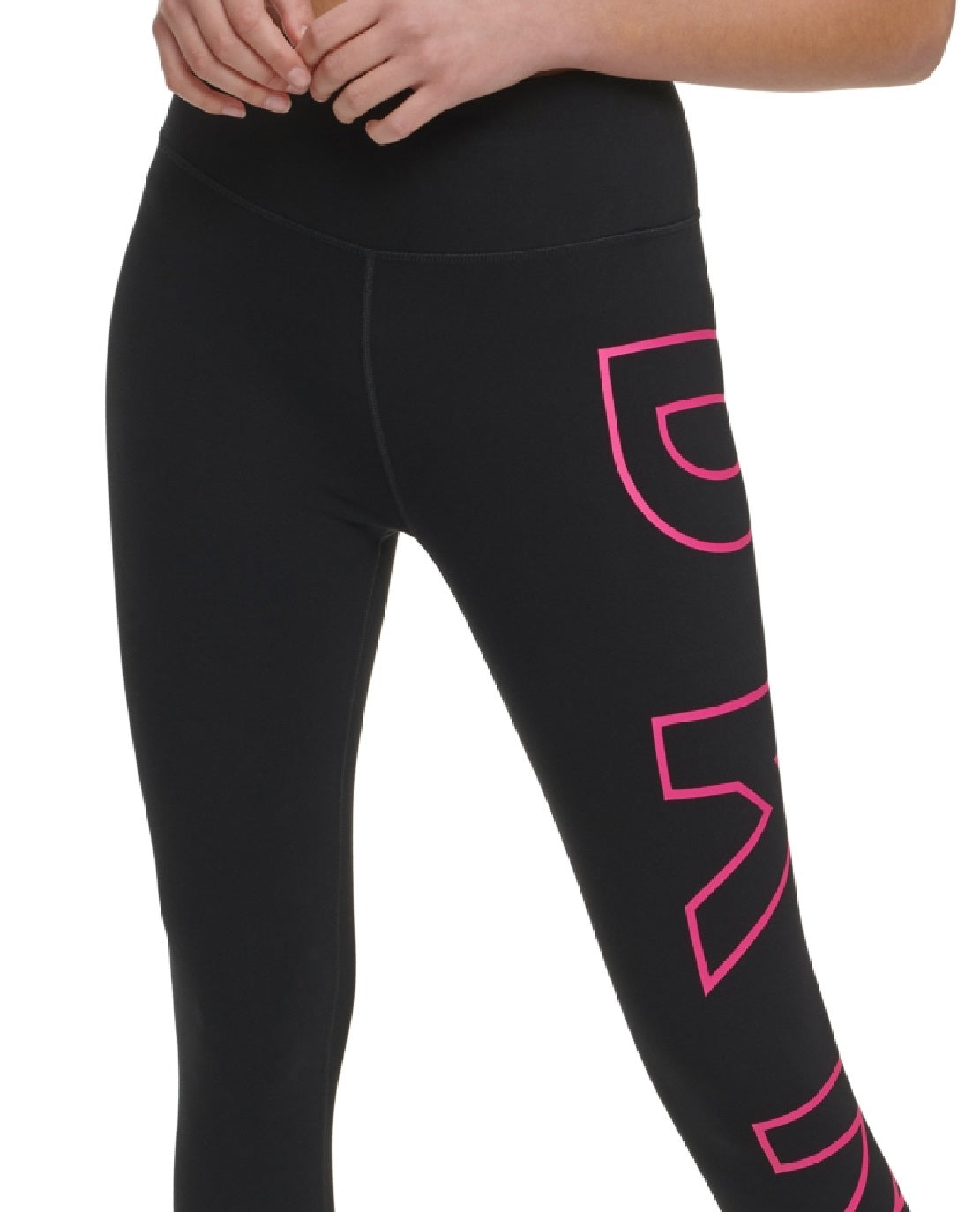 Leggings femininas DKNY com logo grande e cintura alta, rosa, tamanho extrapequeno