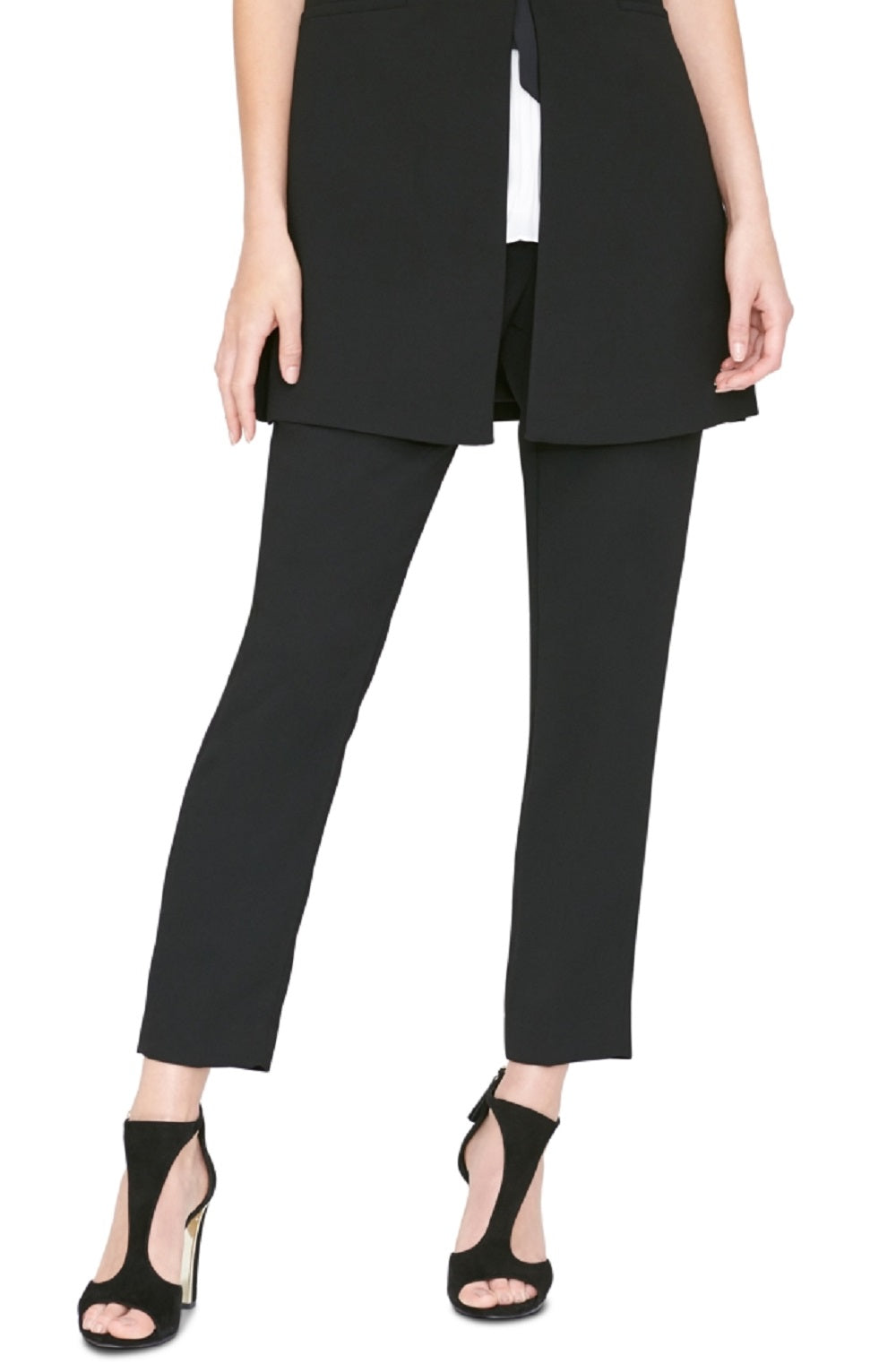 Colete feminino sem mangas com lapela DKNY, preto, tamanho 8