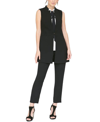 DKNY Women's Sleeveless Lapel Vest Black Size 2