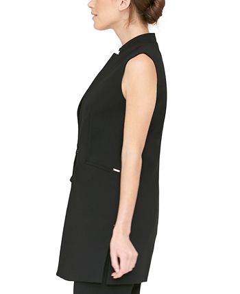 Colete feminino sem mangas com lapela DKNY, preto, tamanho 2