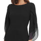 Vestido tubinho feminino DKNY com mangas 3/4 de chiffon, preto, tamanho 10