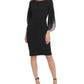Vestido tubinho feminino DKNY com mangas 3/4 de chiffon, preto, tamanho 10