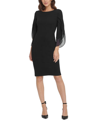 DKNY Women's Sheath With 3/4 Chiffon Sleeves Black Size 10