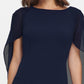 Vestido tubinho feminino DKNY com mangas divididas em chiffon, azul, tamanho 6