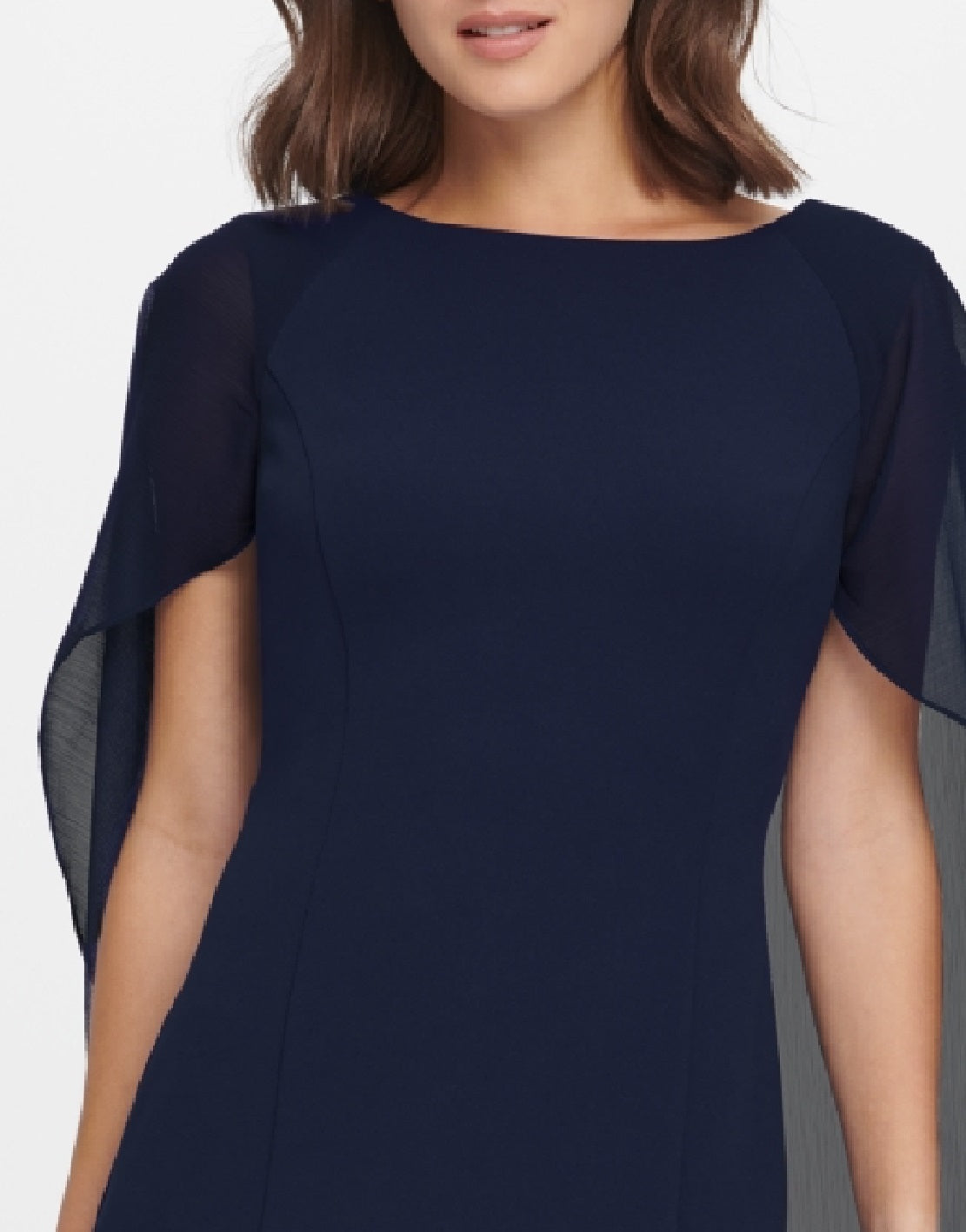 Vestido tubinho feminino DKNY com mangas divididas em chiffon, azul, tamanho 6