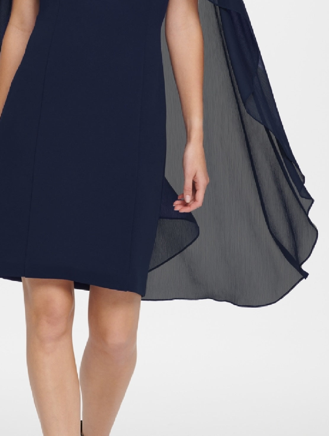 Vestido tubinho feminino DKNY com mangas divididas em chiffon, azul, tamanho 6