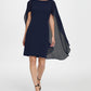 Vestido tubinho feminino DKNY com mangas divididas em chiffon, azul, tamanho 6