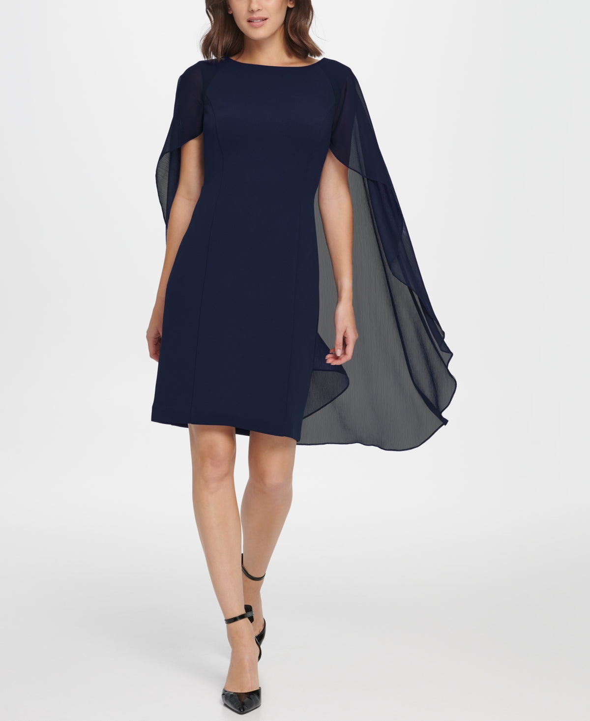 Vestido tubinho feminino DKNY com mangas divididas em chiffon, azul, tamanho 6