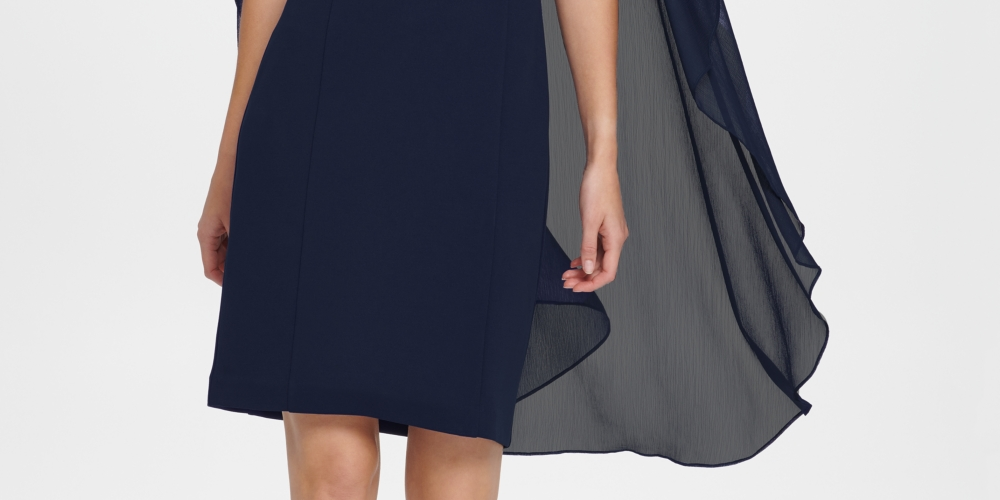 Vestido tubinho feminino DKNY com mangas divididas em chiffon, azul, tamanho 6