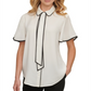 Blusa feminina DKNY com decote em V e mangas bufantes, branca, tamanho XX-G