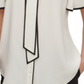 Blusa feminina DKNY com decote em V e mangas bufantes, branca, tamanho XX-G