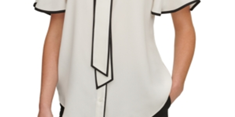 Blusa feminina DKNY com decote em V e mangas bufantes, branca, tamanho XX-G