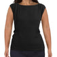 Blusa feminina DKNY com decote canoa e manga curta, preta, tamanho médio