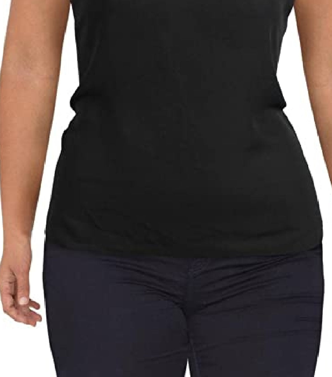 Blusa feminina DKNY com decote canoa e manga curta, preta, tamanho médio