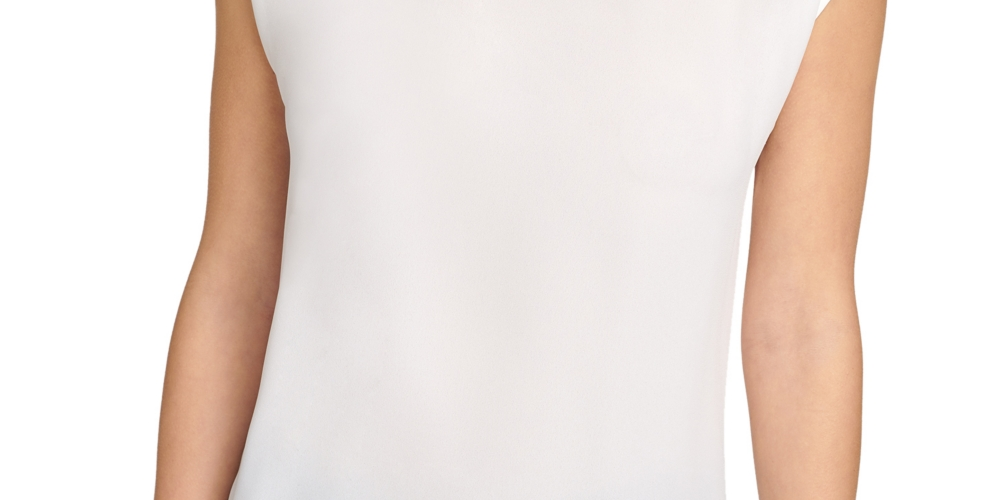 Blusa feminina DKNY com decote canoa e manga curta, preta, tamanho médio