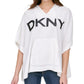 Moletom com capuz DKNY Logo Poncho feminino, branco, tamanho médio