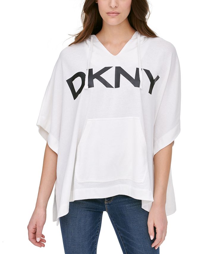 Moletom com capuz DKNY Logo Poncho feminino, branco, tamanho médio