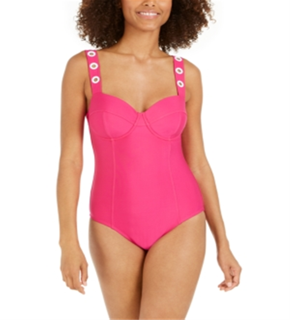 Maiô feminino DKNY com aro e ilhós, rosa, tamanho 10