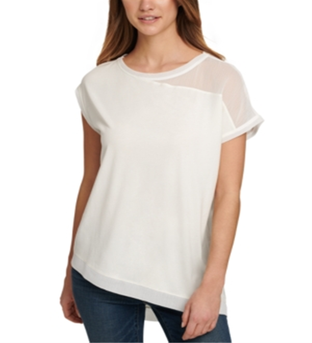 Blusa feminina DKNY Mixed Media, branca, tamanho X-S