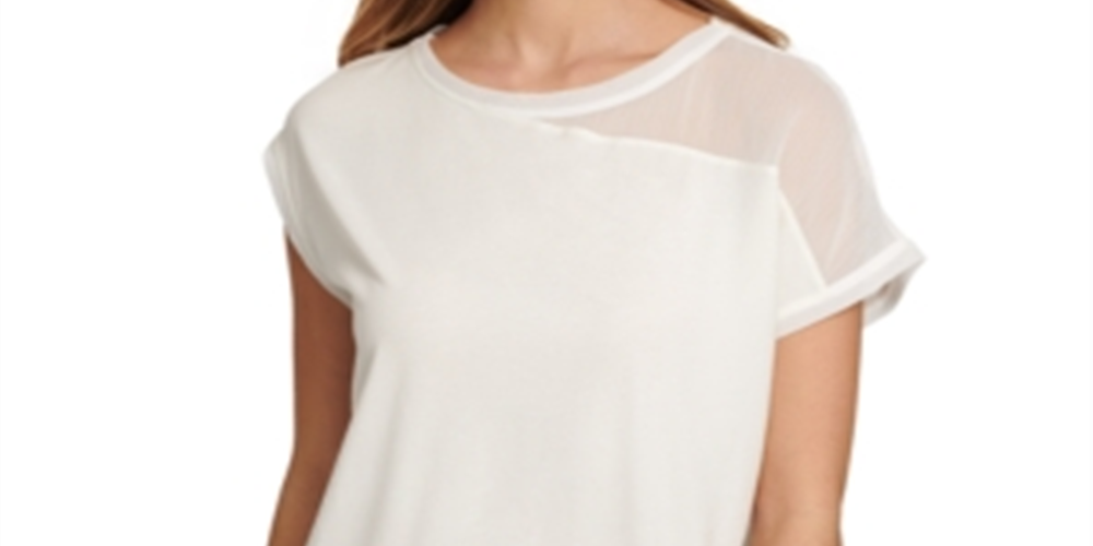 Blusa feminina DKNY Mixed Media, branca, tamanho X-S