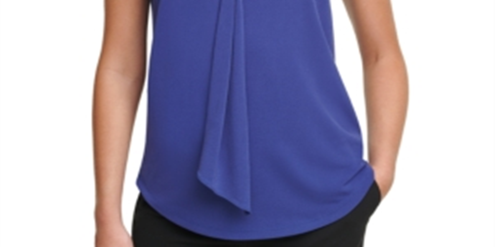 Blusa feminina DKNY sem mangas com decote em V e decote em V nas costas, tamanho grande, azul