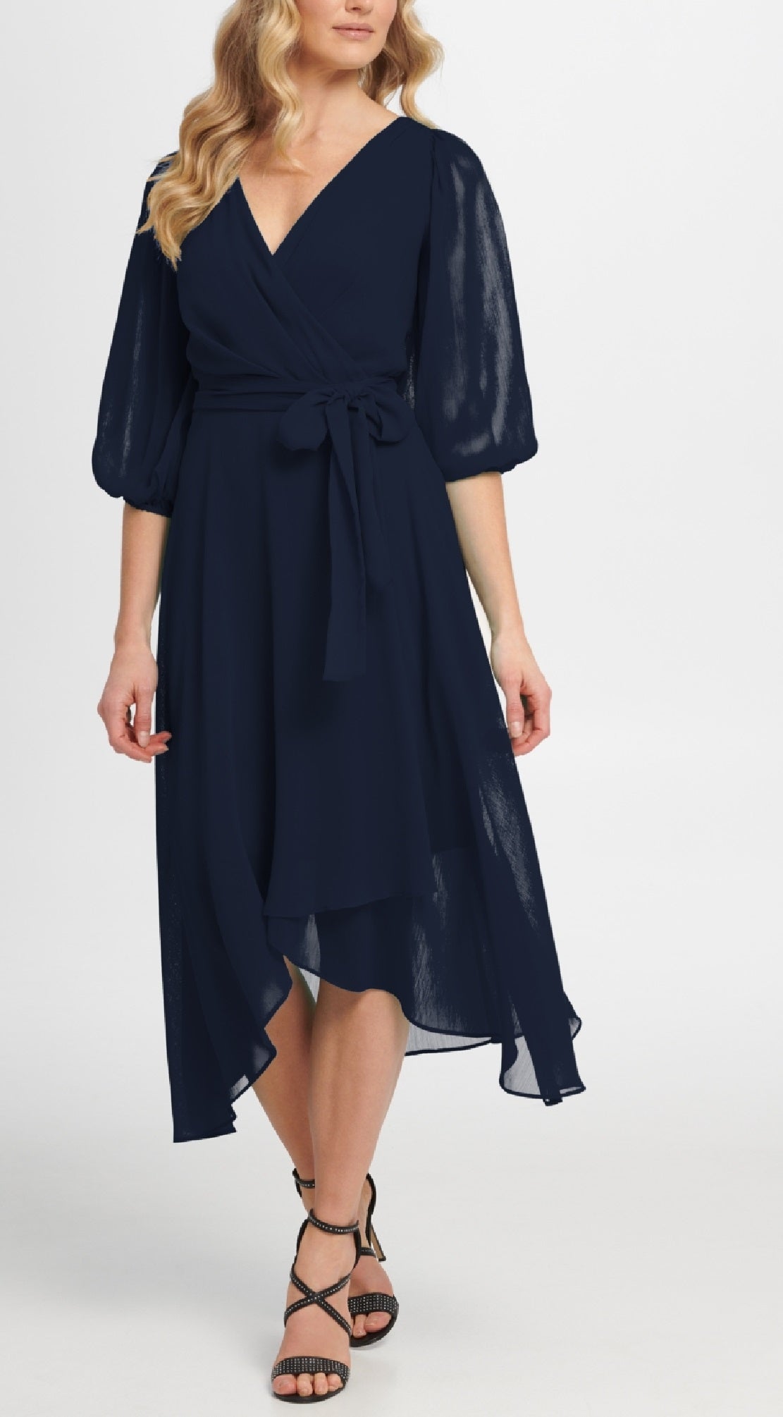 Vestido envelope falso com manga balão feminino DKNY, azul, tamanho 14