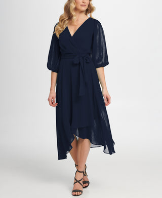 Vestido envelope falso com manga balão feminino DKNY, azul, tamanho 14