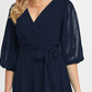 Vestido envelope falso com manga balão feminino DKNY, azul, tamanho 14