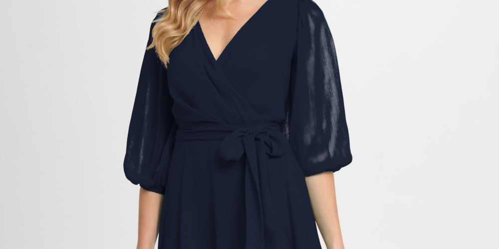 Vestido envelope falso com manga balão feminino DKNY, azul, tamanho 14