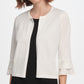 Cardigan feminino aberto com manga 3/4 e babados, tamanho grande, branco, DKNY