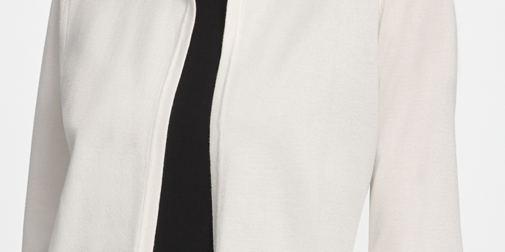 Cardigan feminino aberto com manga 3/4 e babados, tamanho grande, branco, DKNY