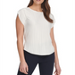 Blusa plissada feminina DKNY com mangas esvoaçantes, branca, tamanho grande