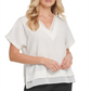 Blusa feminina DKNY com decote em V e acabamento em chiffon, branca, tamanho extrapequeno