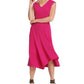 Vestido midi feminino DKNY com decote em V, rosa, tamanho médio