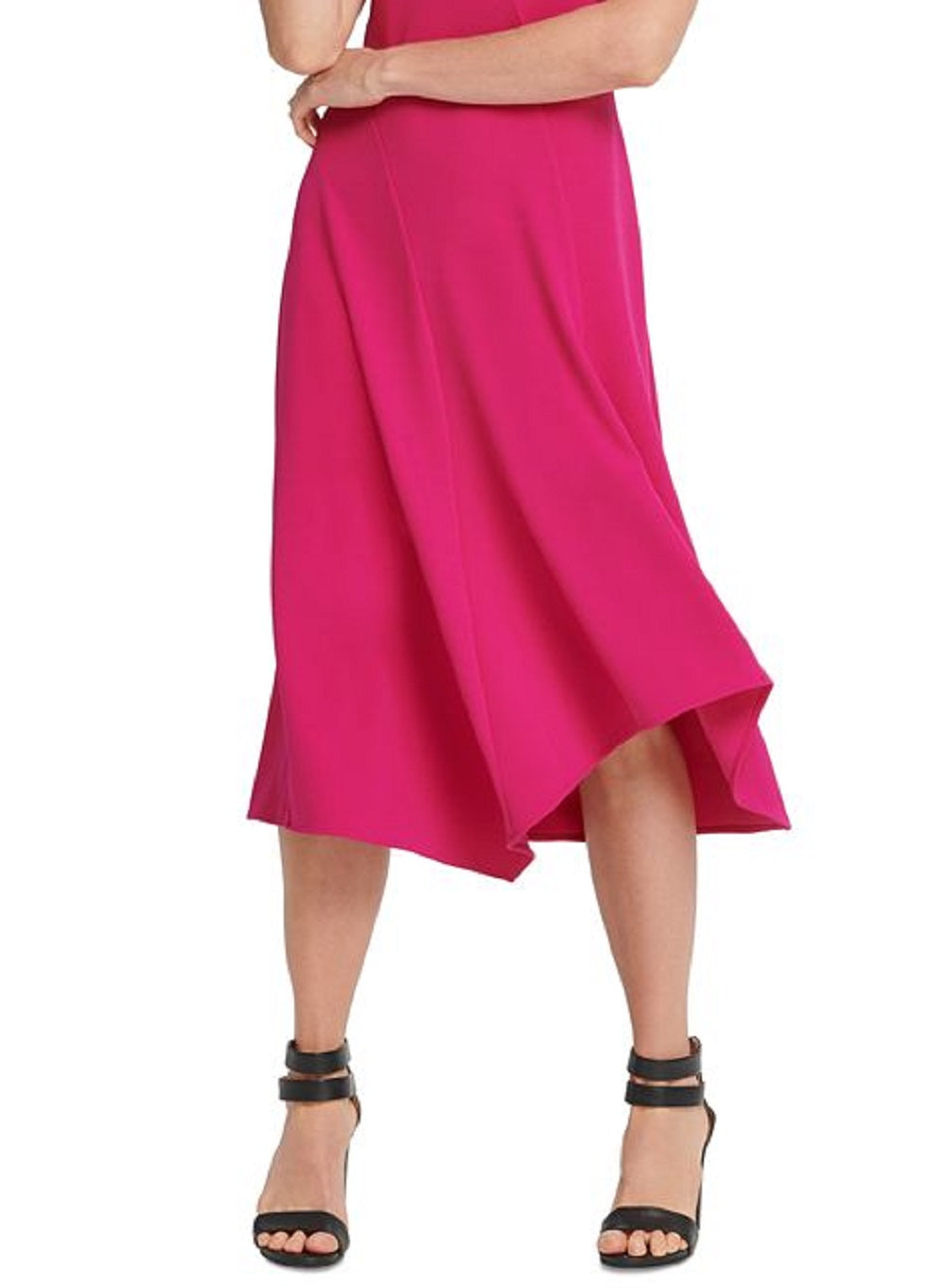 Vestido midi feminino DKNY com decote em V, rosa, tamanho médio