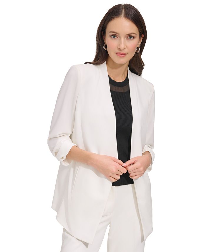 Jaqueta DKNY Essential Open Front Feminina Branca Tamanho Grande