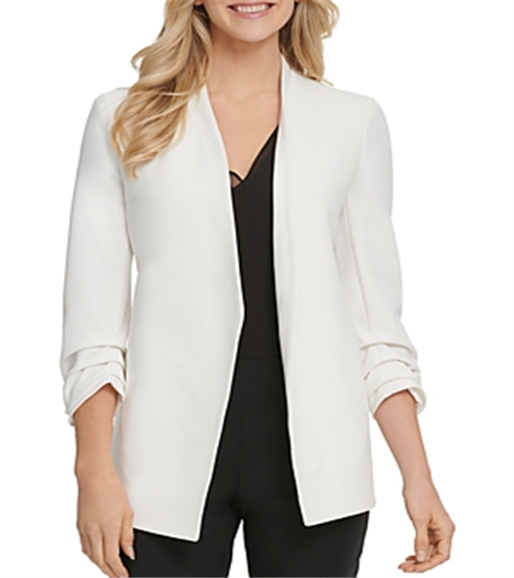 Jaqueta DKNY Essential Open Front Feminina Branca Tamanho Grande