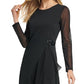 Vestido feminino DKNY com manga transparente e bainha assimétrica, preto, tamanho extragrande
